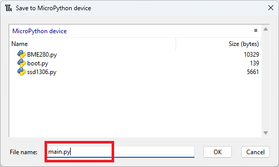 Сохранение main.py на устройство MicroPython — Thonny IDE