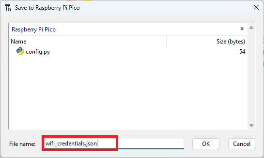 Сохранение JSON-файла с учетными данными Wi-Fi на RPi Pico