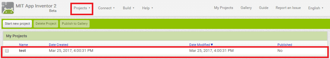 MIT App Inventor 2 — сохранённые проекты