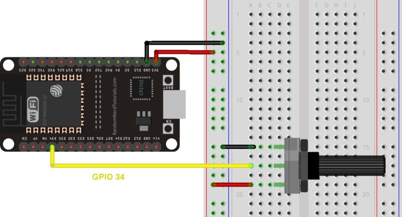 Схема подключения потенциометра к ESP32 Arduino IDE