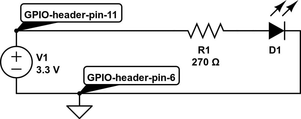 Схема подключения мигающего светодиода к Raspberry Pi