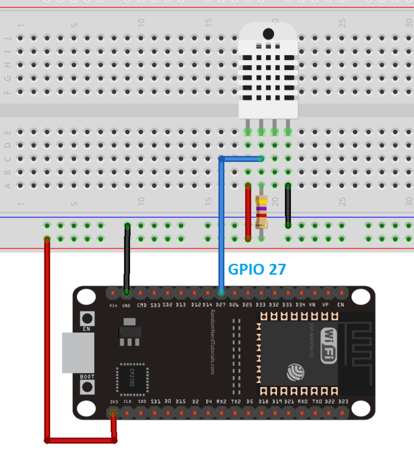 Схема подключения ESP32 с датчиком DHT11 DHT22 для Arduino IDE