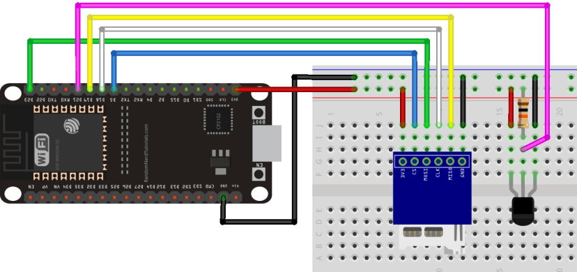 Схема подключения ESP32 для логирования данных