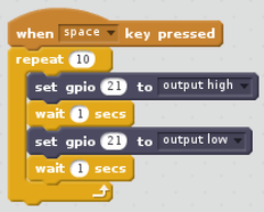 Программа Scratch для мигания светодиодом на GPIO 21
