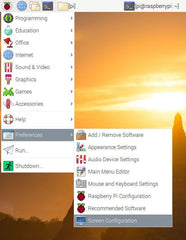 Меню Preferences — Screen Configuration в Raspbian