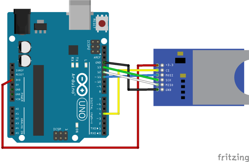 Схема подключения модуля SD-карты к Arduino
