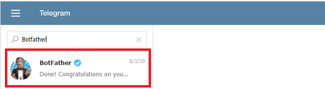 Поиск Botfather в Telegram Web App