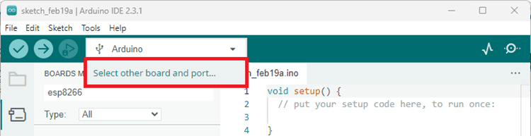 Выбор платы в Arduino IDE 2