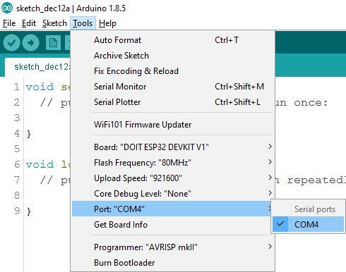 Выбор COM-порта в Arduino IDE