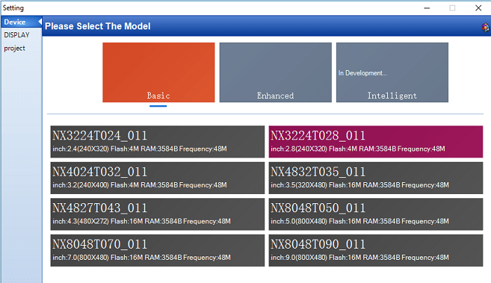 Выбор устройства в Nextion Editor