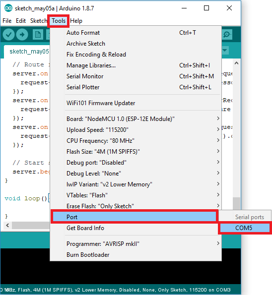 Выбор порта ESP8266 в Arduino IDE