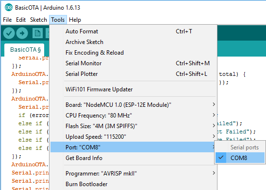 Выбор ESP8266 COM-порта