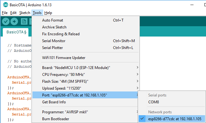 Выбор ESP8266 WiFi порта