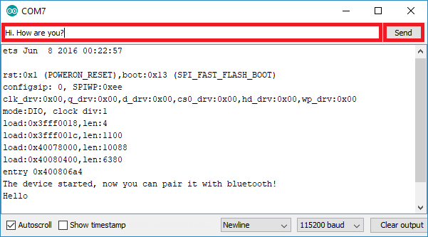 Отправка сообщения через Serial Monitor Arduino IDE