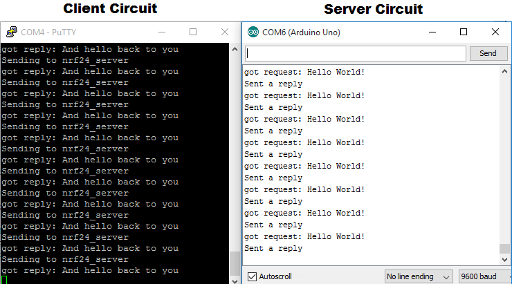 Последовательная связь nRF24L01 между клиентом и сервером