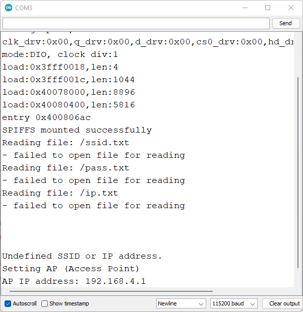 ESP Wi-Fi менеджер настраивает точку доступа монитор порта