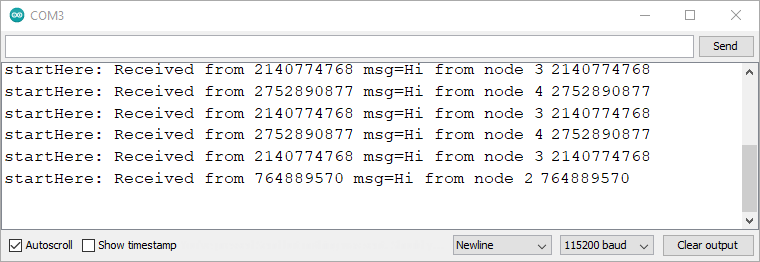 Базовый пример ESP-MESH для 4 плат, Arduino Serial Monitor