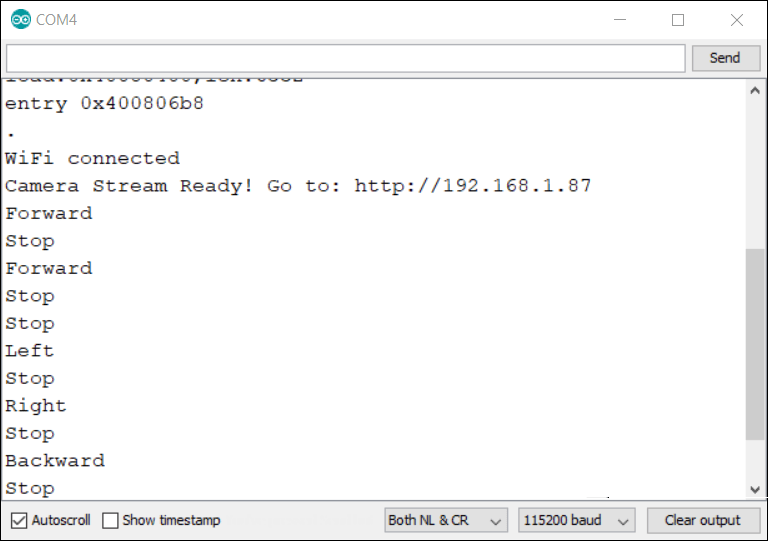 ESP32-CAM робот Serial Monitor команды управления