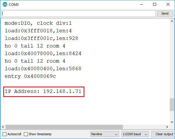 IP-адрес ESP32 ESP8266 в мониторе последовательного порта Arduino IDE