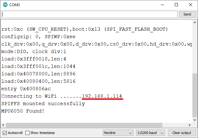 IP-адрес ESP32 выведен в Serial Monitor Arduino IDE