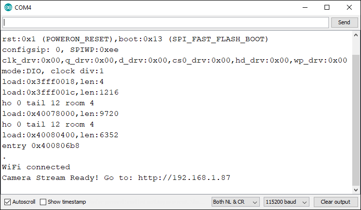 ESP32-CAM получение IP-адреса в Serial Monitor