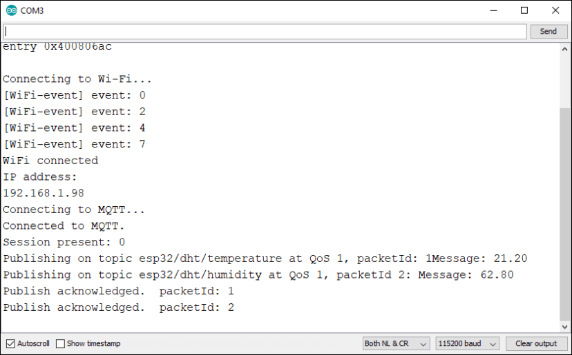 ESP32 публикация MQTT DHT11 DHT22 температура влажность Serial Monitor