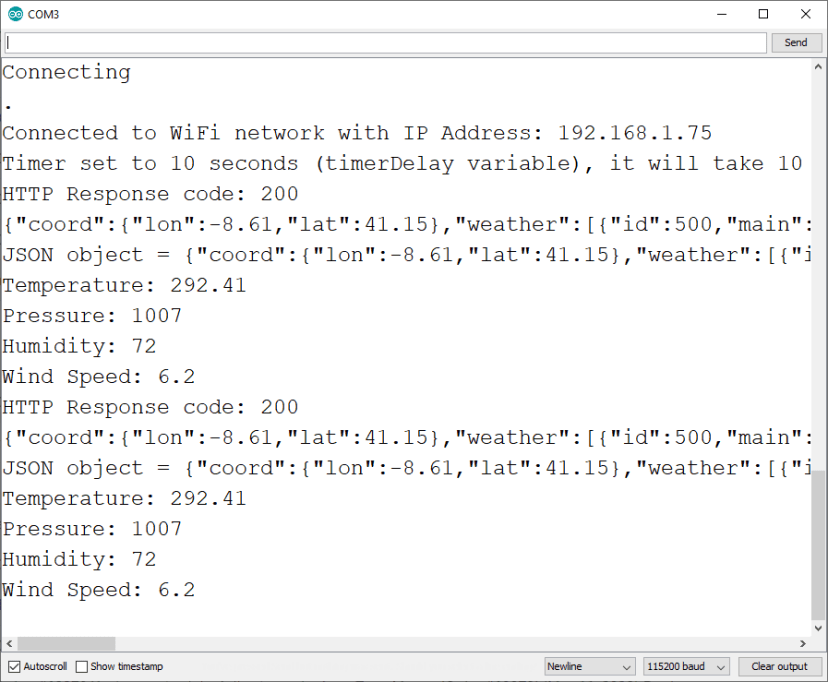 ESP32 HTTP GET Arduino IDE OpenWeatherMap ответ Serial Monitor