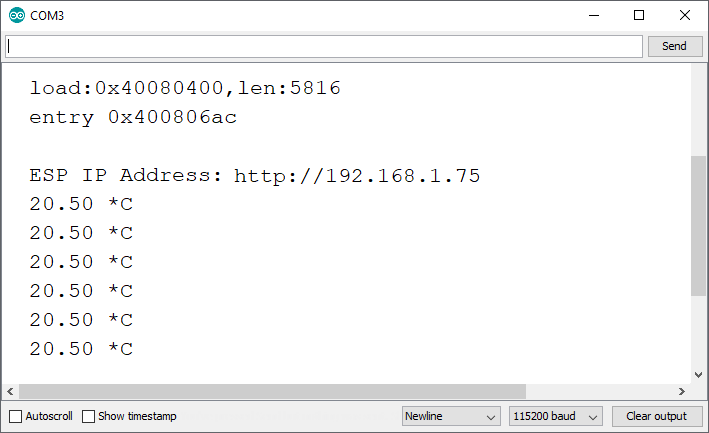 Монитор последовательного порта ESP32 ESP8266 с пороговым значением температуры в Arduino IDE
