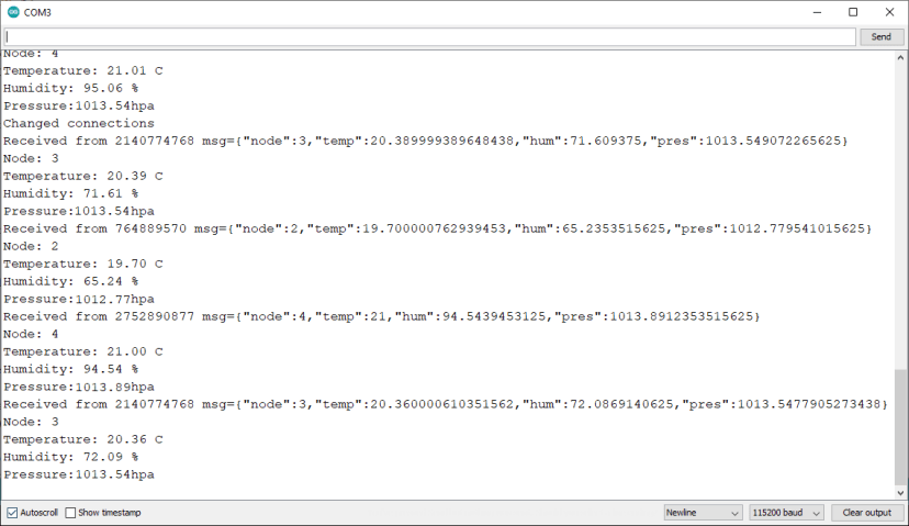 ESP-MESH обмен показаниями датчика BME280 ESP32 ESP8266 Serial Monitor