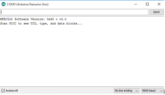 Монитор последовательного порта - ожидание RFID-карты