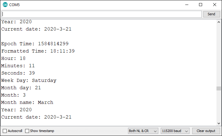ESP8266 NodeMCU получение даты и времени NTP клиент-сервер Arduino IDE демонстрация Serial Monitor