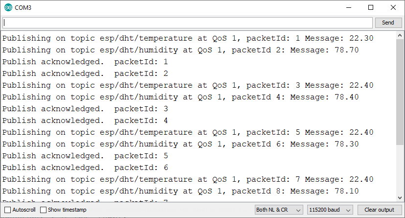 ESP8266 публикация MQTT DHT11 DHT22 температура влажность Serial Monitor