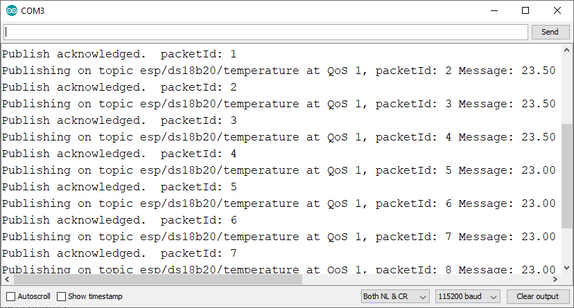 ESP8266 NodeMCU Arduino IDE серийный монитор MQTT публикация показаний датчика отладка