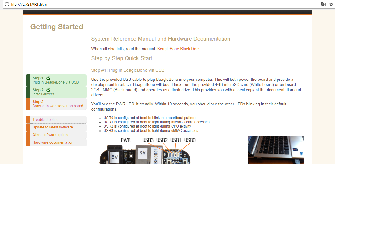 Страница быстрой настройки BeagleBone Black