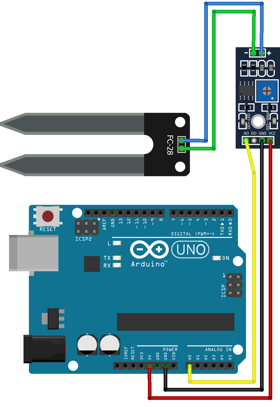 Схема подключения датчика влажности почвы к Arduino