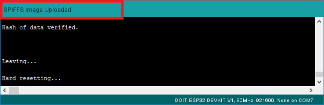 SPIFFS Image загружен на плату ESP32