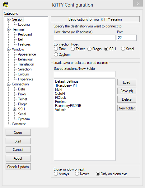 Окно конфигурации KiTTY