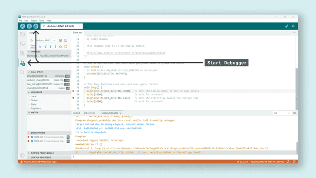 Начало отладки