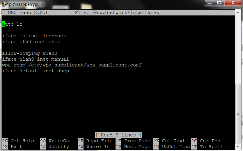 Редактирование файла /etc/network/interfaces в nano