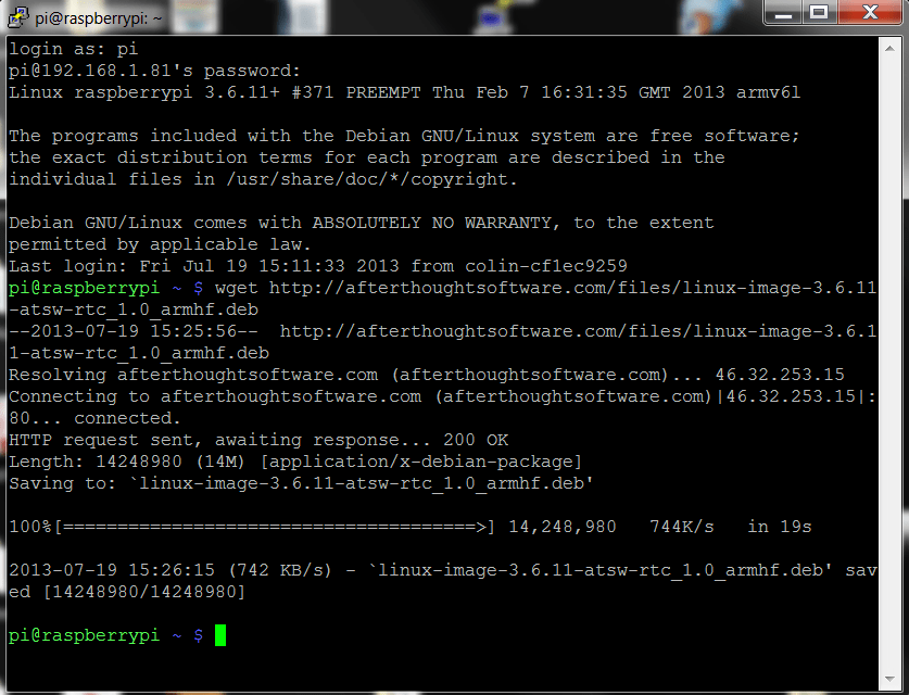 Загрузка установочного пакета RasClock через wget