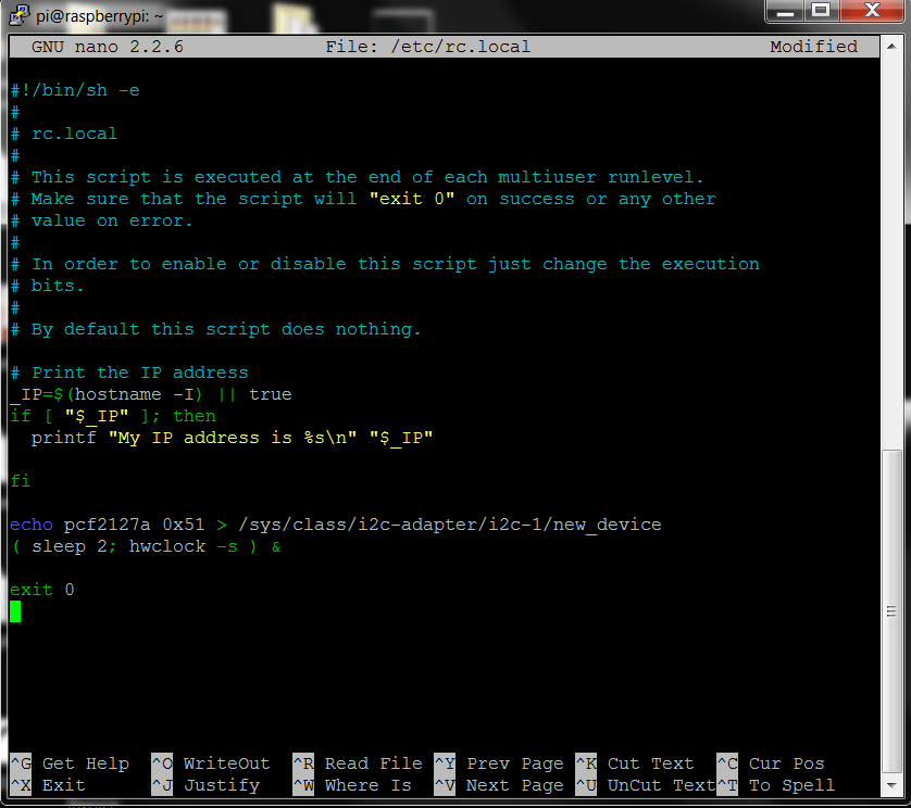 Редактирование файла /etc/rc.local для RasClock