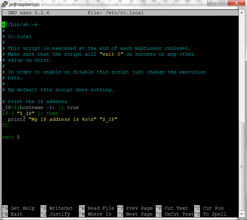 Файл /etc/rc.local в редакторе nano
