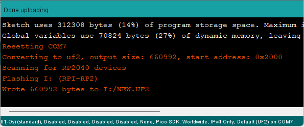 Raspberry Pi Pico успешная загрузка кода в Arduino IDE