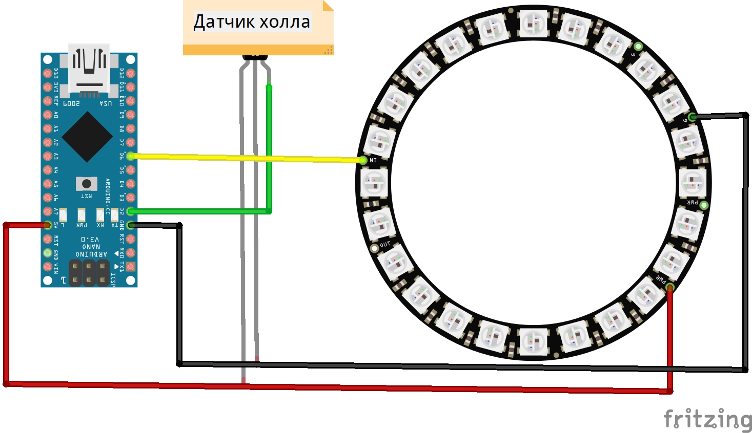 Схема подключения тахометра на breadboard