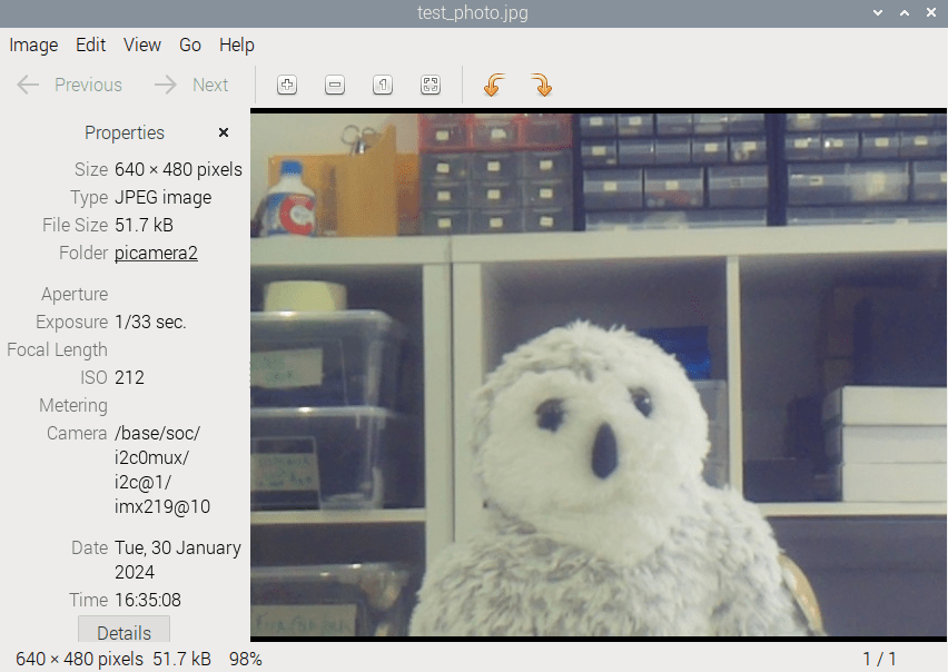 Результат примера скрипта съёмки фото Picamera2 Python