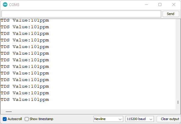 TDS датчик Arduino IDE Serial Monitor демонстрация