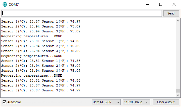 Показания температуры с нескольких DS18B20 в мониторе последовательного порта