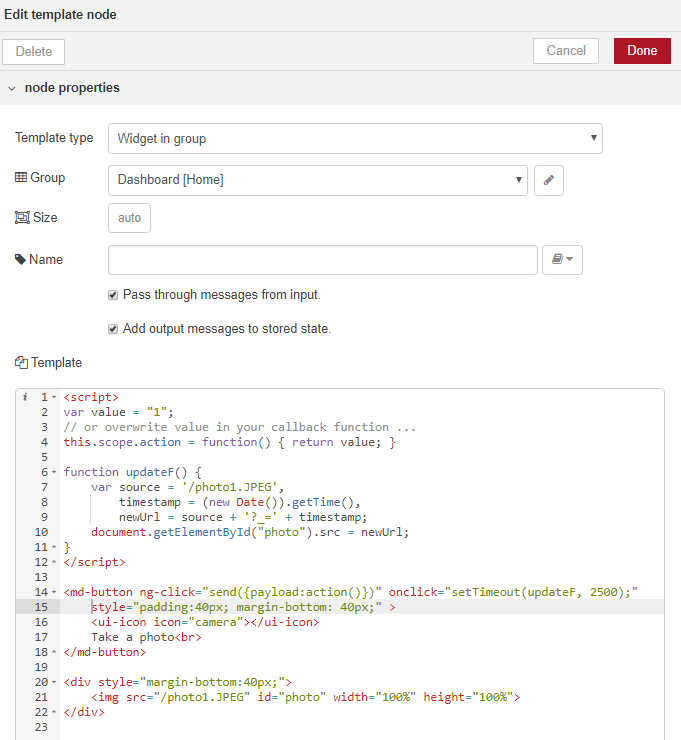 Настройка узла template в Node-RED