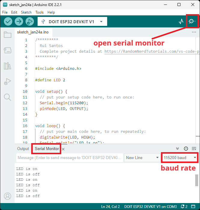 Открытие Arduino IDE Serial Monitor Arduino IDE 2.0 ESP32