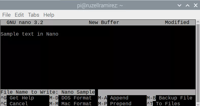 Сохранение файла в Nano